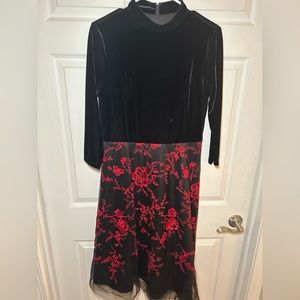 Issac Mizrahi black velvet & red embroidered tulle